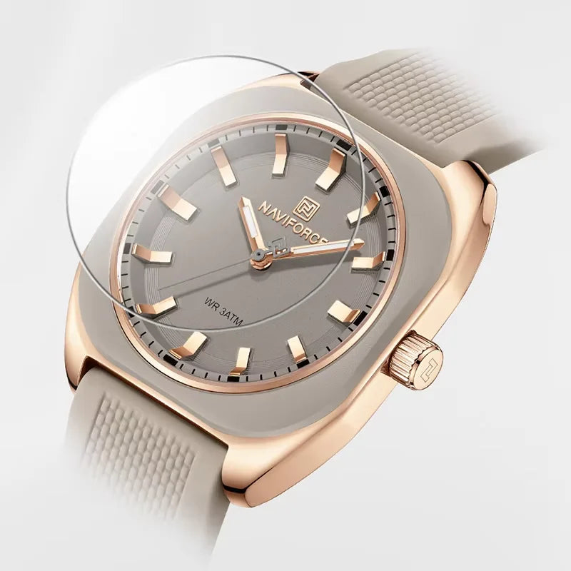 NAVIFORCE Simple Women Watches Luxury Design Silicone Watch Ladies Quartz Wristwatch Womens Polygon Dial Luminous Reloj Mujer