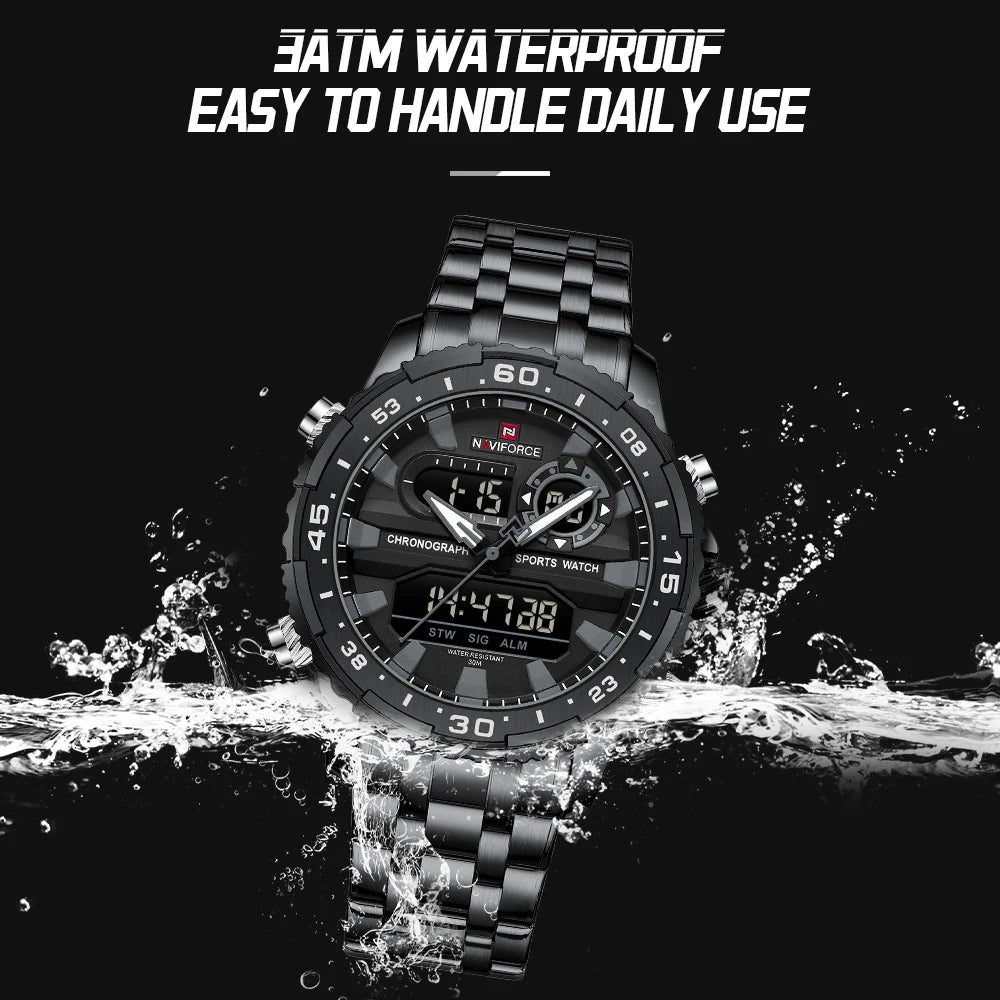 2024 Top Brand NAVIFORCE Men's Watch Quartz Analog LCD Digital Wristwatch Male Stainless Steel Strap Water Resistant Date Clock