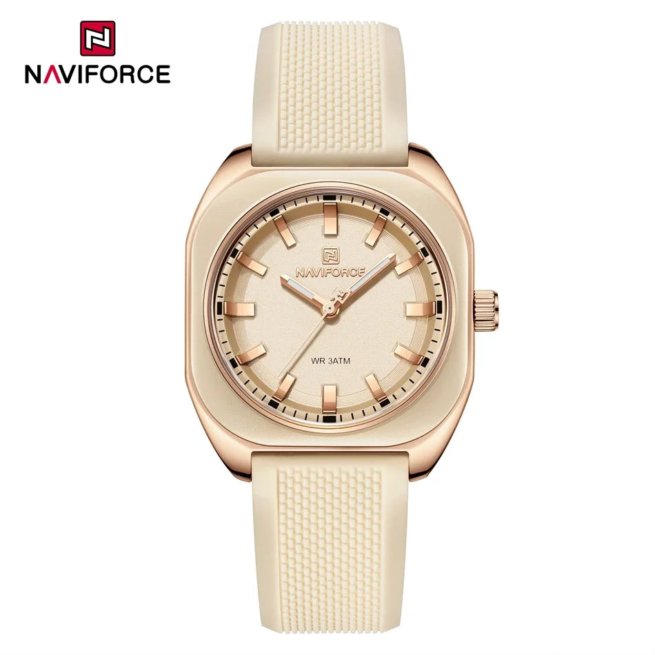 NAVIFORCE Simple Women Watches Luxury Design Silicone Watch Ladies Quartz Wristwatch Womens Polygon Dial Luminous Reloj Mujer