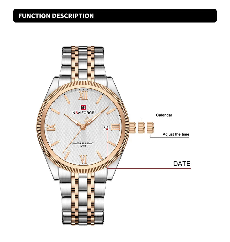 NAVIFORCE Men Watch Quartz Calendar Waterproof Stainless Steel Trendy Male Business Original Design NF9282 Wristwatch Gift Box