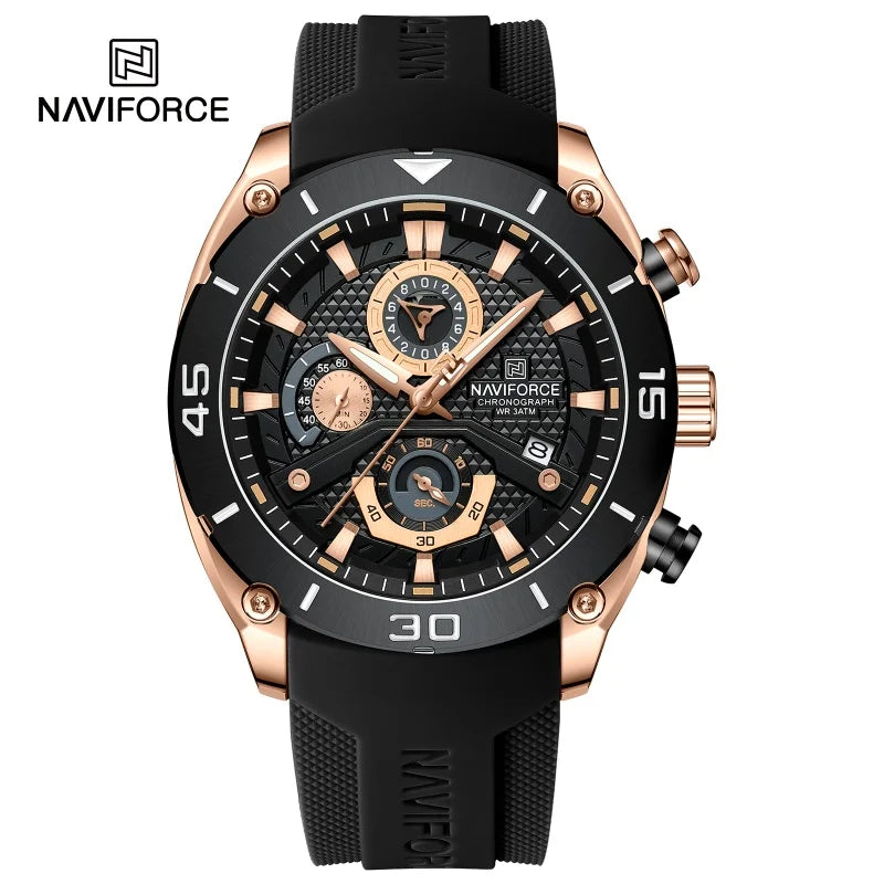 NAVIFORCE Man's Watch Quartz Chronograph 30M Waterproof Luminous Date Display Silicone Strap Trends Sports Wristwatch for Men