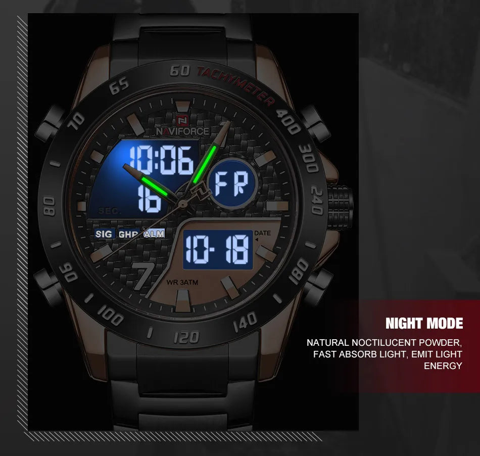NAVIFORCE Watches for Men Quartz Dual Display Luminous Stainless Steel Strap Male Normal Business Wristwatch Father's Day Gifts
