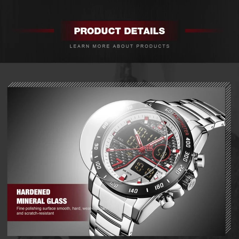 NAVIFORCE Man's Quartz Watch Dual Display Luminous Stainless Steel Strap Male Fashion Business Father's Day Wristwatch Gifts Box