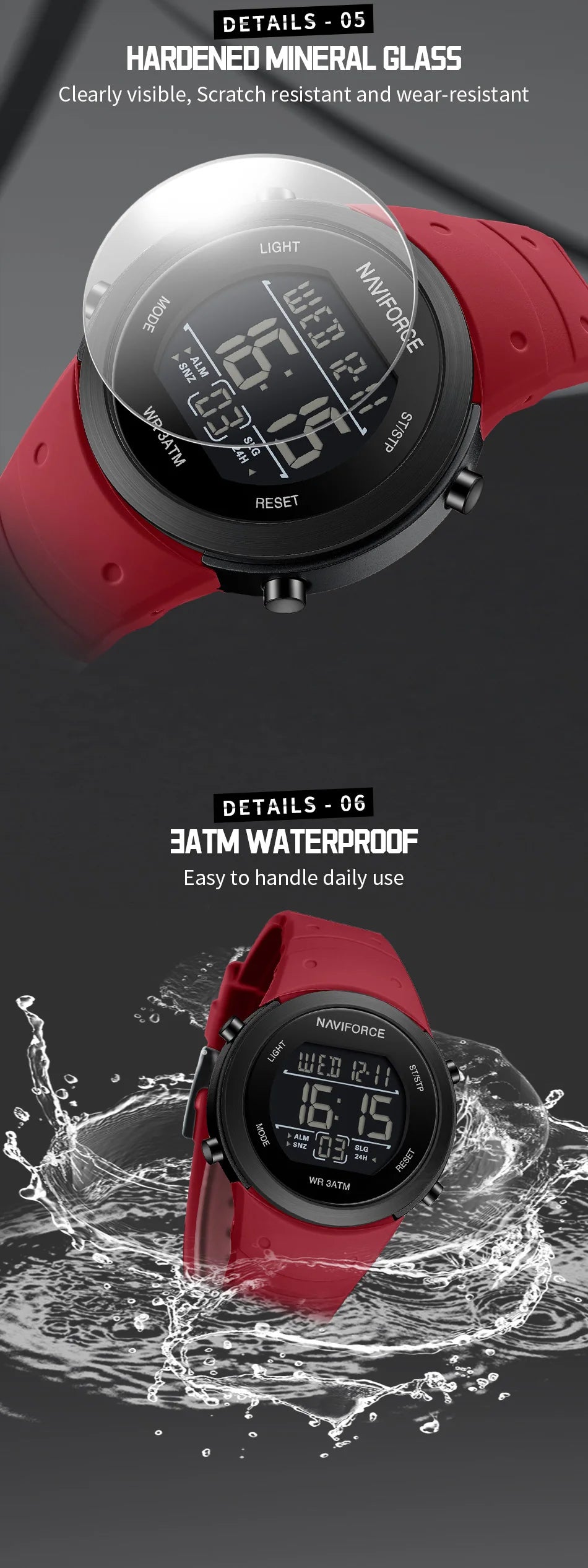 NAVIFORCE Brand Men Watches Luxury Comfortable Silicone Strap Electronic Day and Date Display Clock Waterproof Men Wristwatches