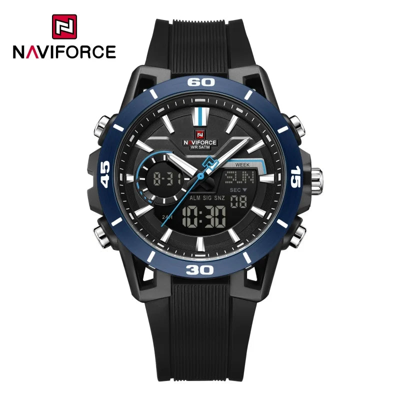 NAVIFORCE Men Watches Quartz Dual Display 50M Waterproof Chronograph Luminous Alarm Clock Male Business Sports Trendy Wristwatch