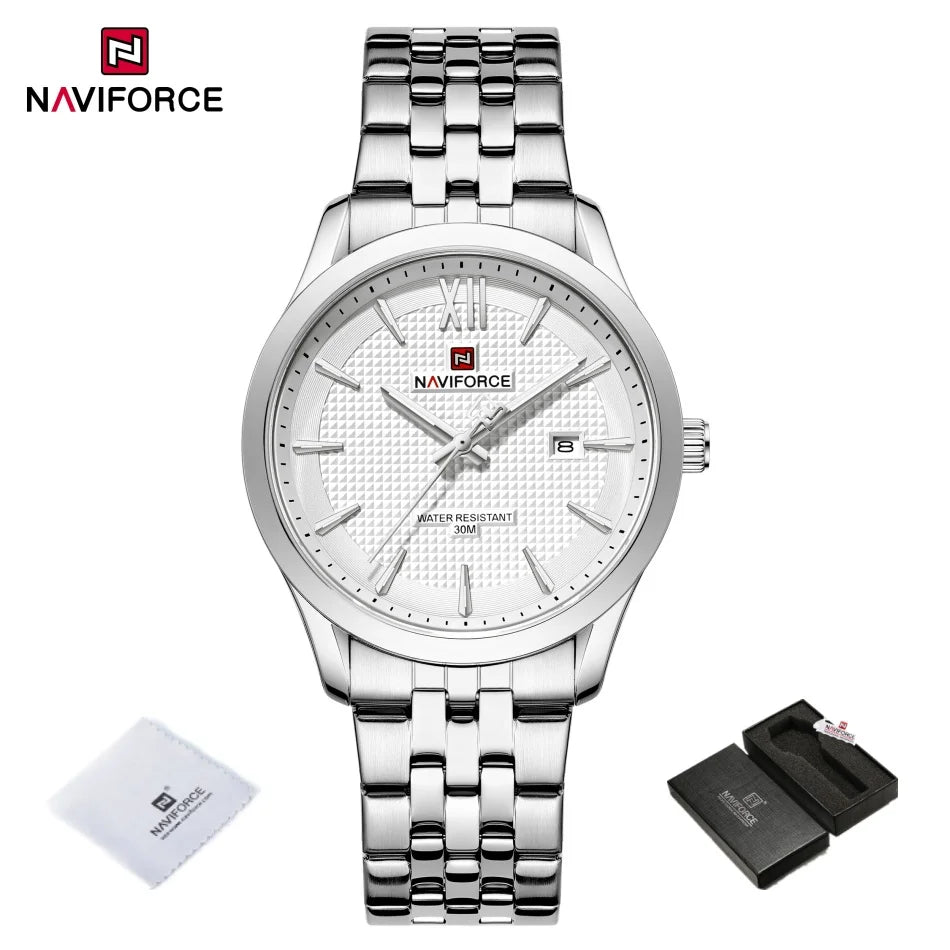 New Style NAVIFORCE Ultra Thin 9mm Minimalist Fashion Quartz Watch for Men Steel Band Auto Date Male Waterproof GIft Wristwatch