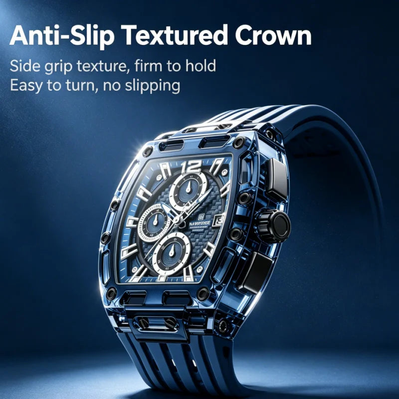 NAVIFORCE Outdoor Quartz Wristwatch for Men Chronograph Auto Date 5ATM Waterproof Silicone Strap Male Casual Fashion Sport Clock