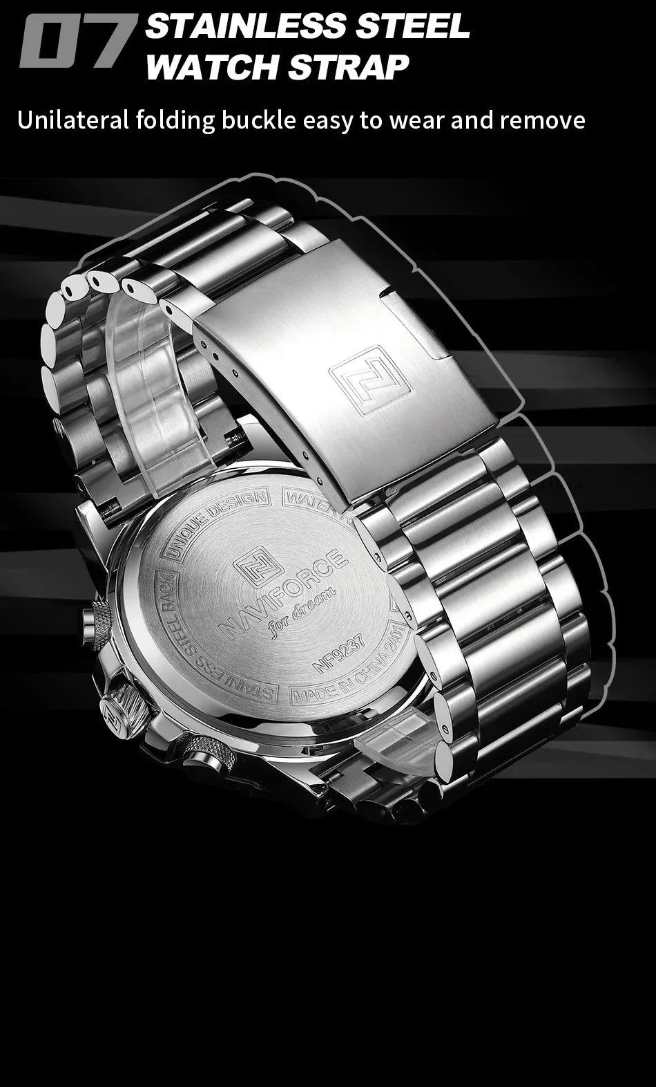 NAVIFORCE Men Watch Stopwatch Dual Time Display Men's Watch Fashion Sport Watch Stainless Steel Strap Waterproof  Package Gifts