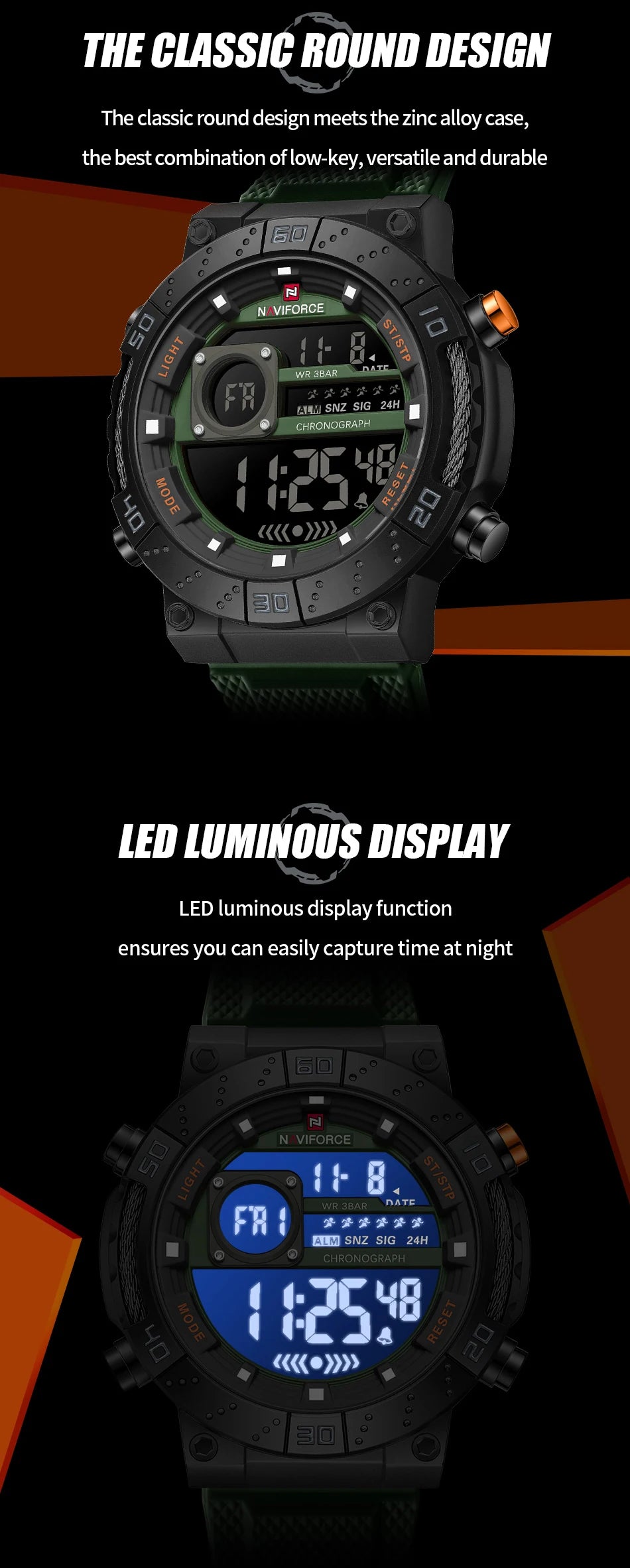 NAVIFORCE Watches for Men LCD Digital Auto Date Week Display Luminous Soft Silicone Strap  Fashion Wristwatch Relogio Masculino