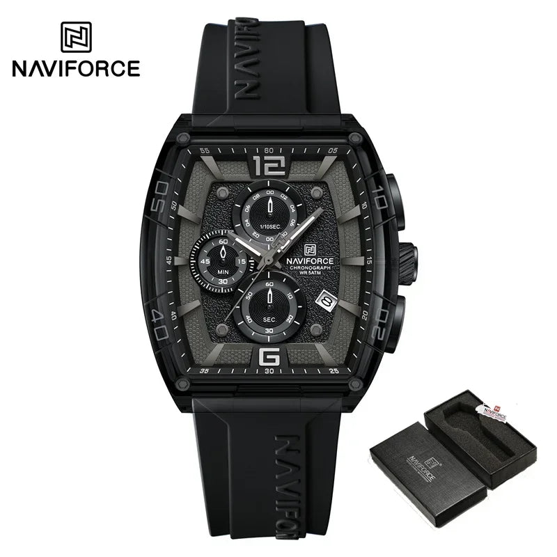 NAVIFORCE Men's Quartz Sports Casual Watch Silicone Strap Wristwatches Chronograph Waterproof Luminous Hands Man Auto Date Clock