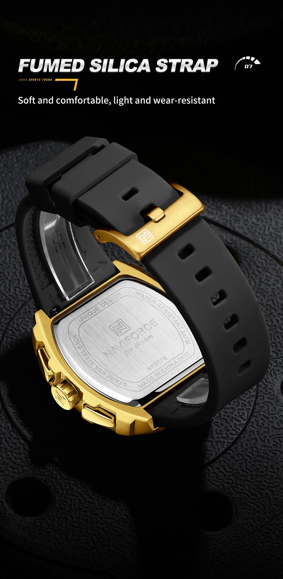 NAVIFORCE Leisure Male Clock Chronograph Watches for Man Quartz 30M Waterproof Luminous Hands Silicone Strap Wristwatch Gift Box