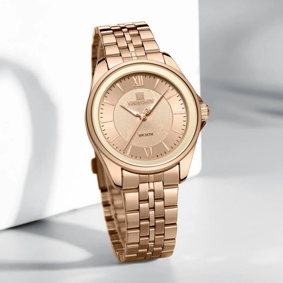 NAVIFORCE Women's Quartz Watch Elegant Casual Stainless Steel Strap 30m Waterproof Female Wristwatches Ladies Clock Reloj Mujer