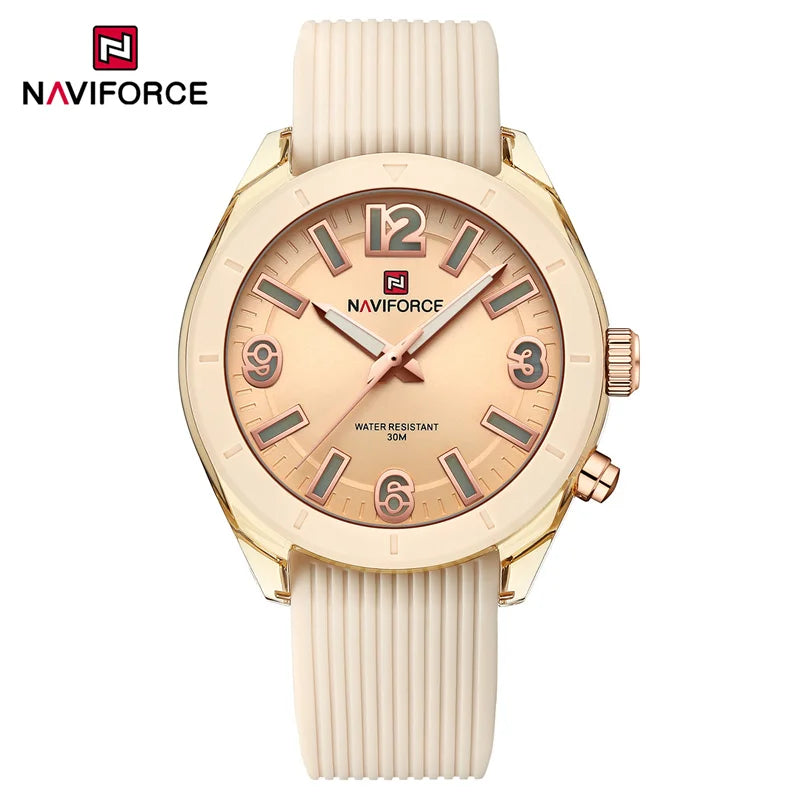 NAVIFORCE Women's Waterproof Watch Fashion Casual Luminous Display Quartz Wristwatch with Silicone Band Reloj Mujer High Quality