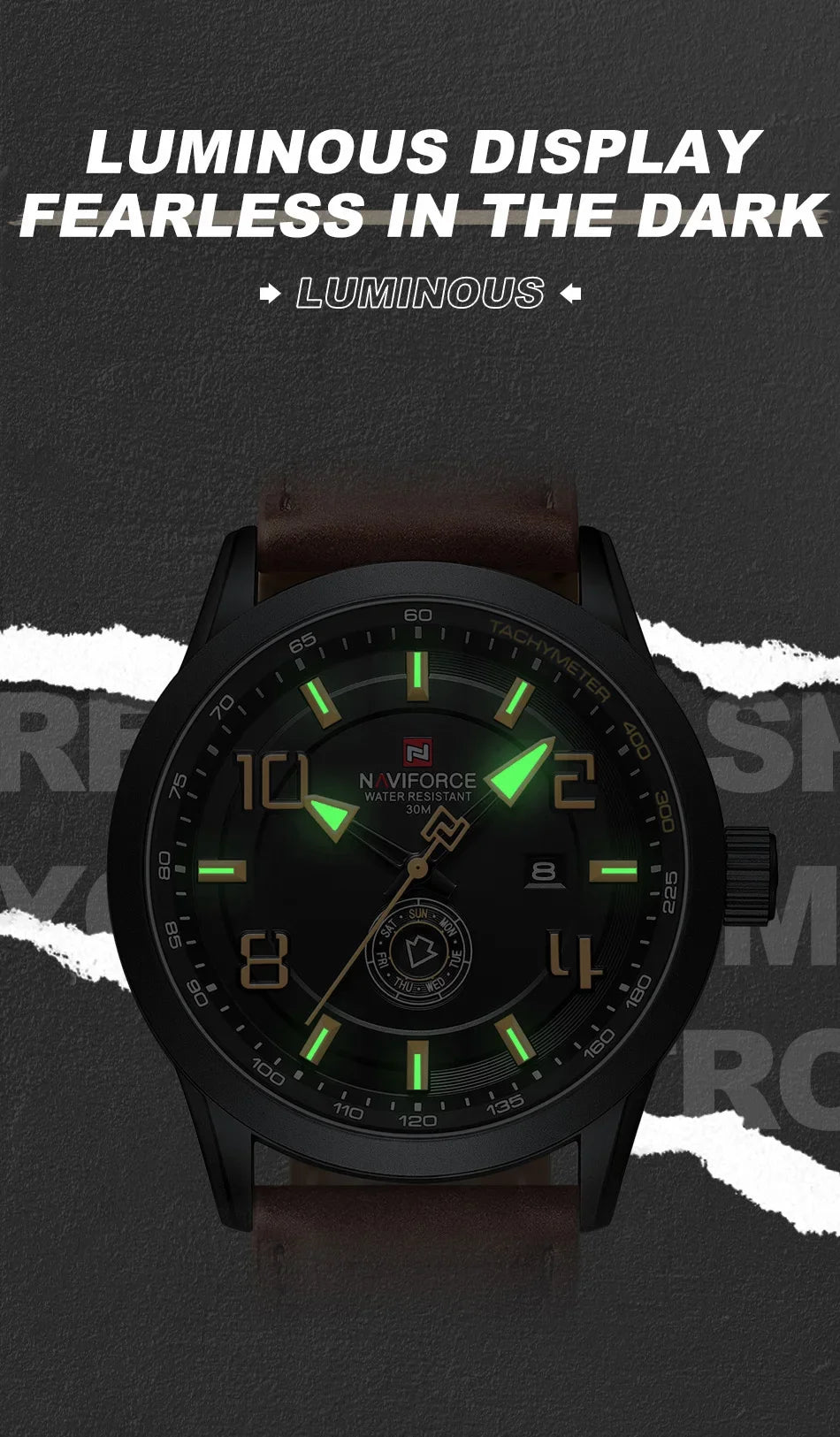 NAVIFORCE Watches for men Fashion Sports PU Strap 30m Waterproof Quartz Calendar Display Wristwatch Male Gift Relogio Masculino