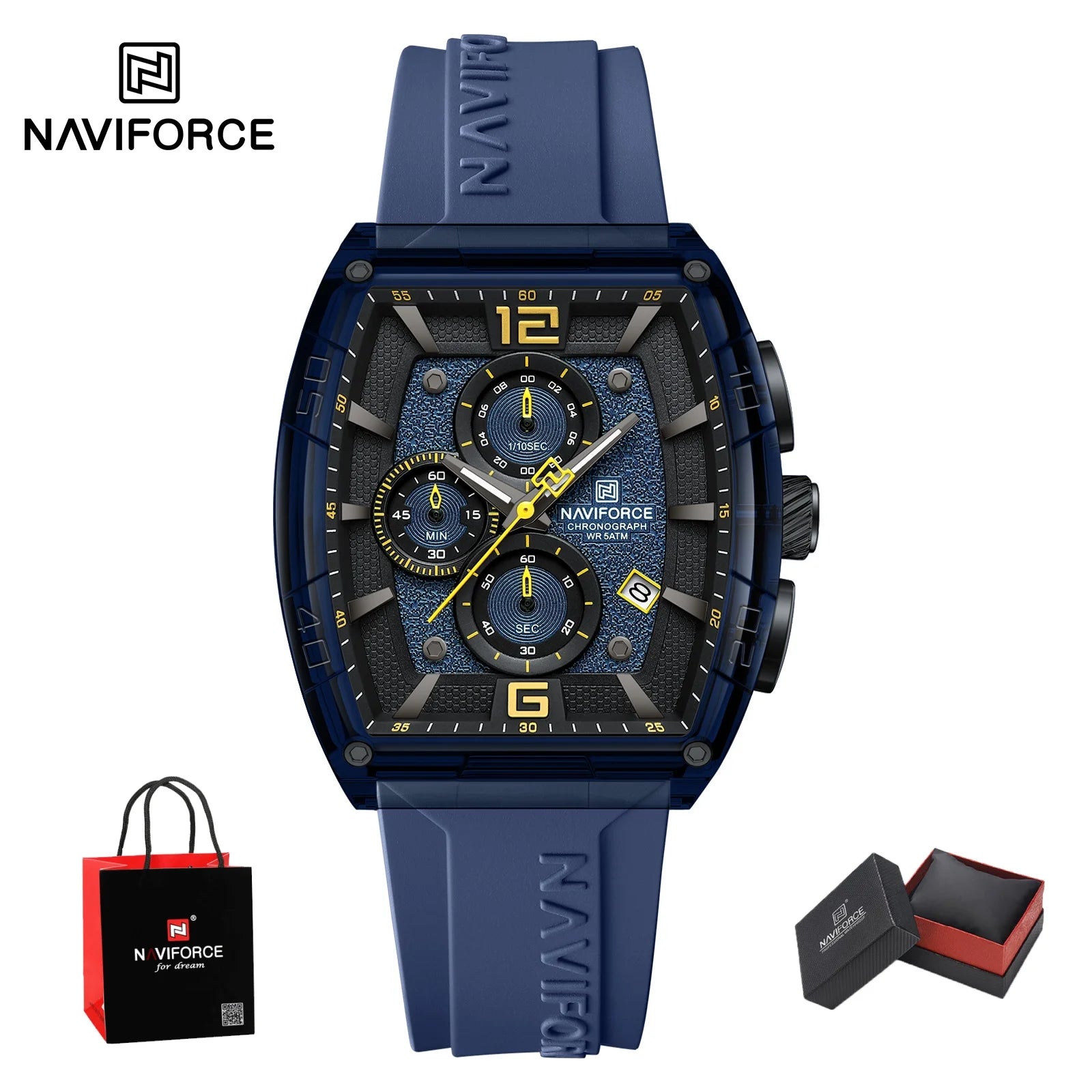 NAVIFORCE Watches for men luxury Sports Waterproof Silicone Band Quartz Wristwatch Luminous Chronograph Clock Gift+ Box