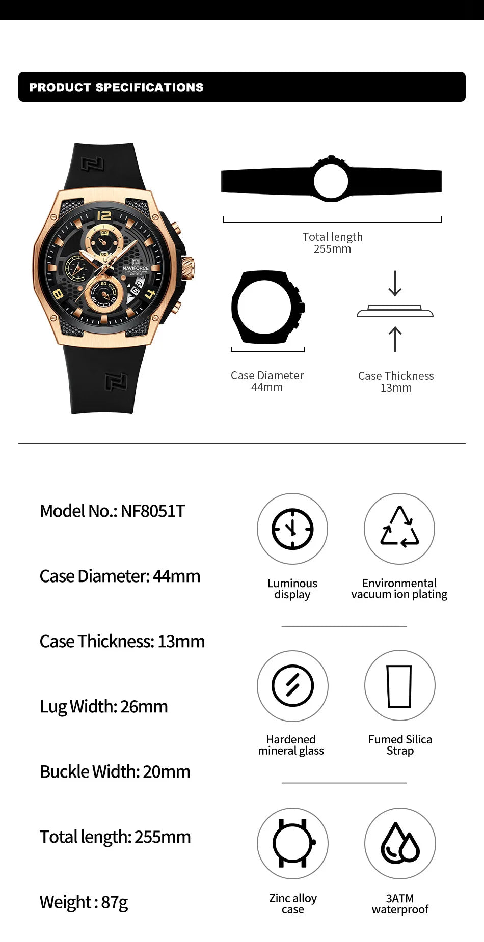 NAVIFORCE Men's Luxury Silicone Strap Male Quartz Wristwatch Casual Sport Waterproof Luminous Clock Relogio Masculino 2024 New