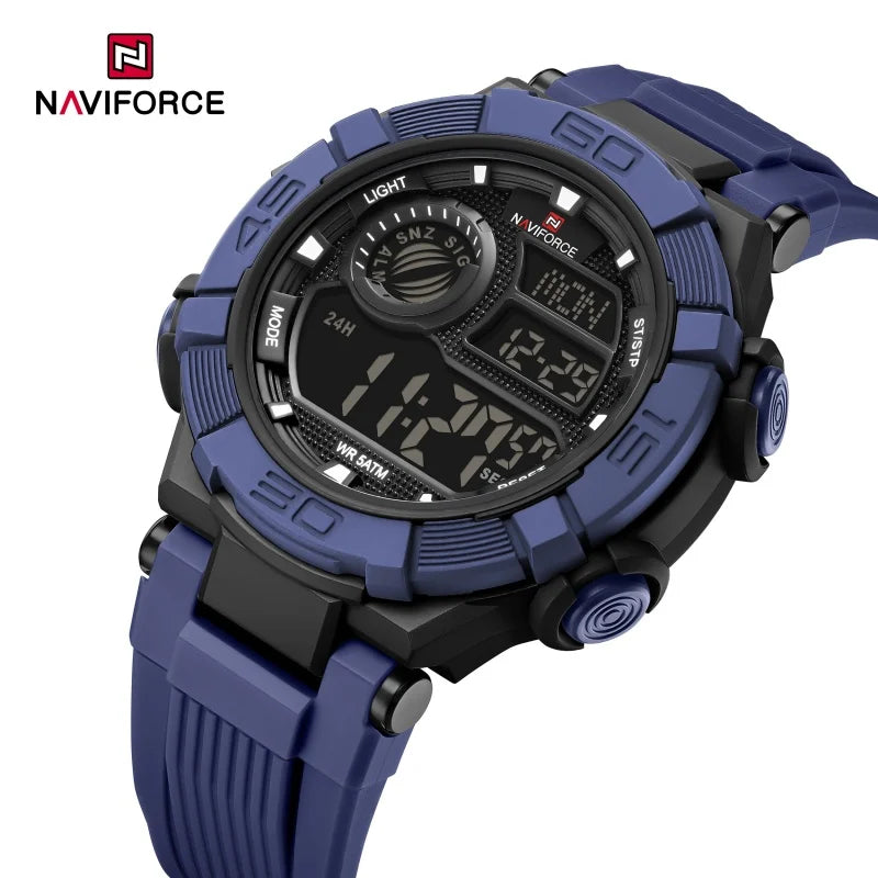 NAVIFORCE Men's Watch LCD Digital 50M Waterproof Multifunction Soft TPU Strap Military Style Teenager Sports Outdoor Wristwatch