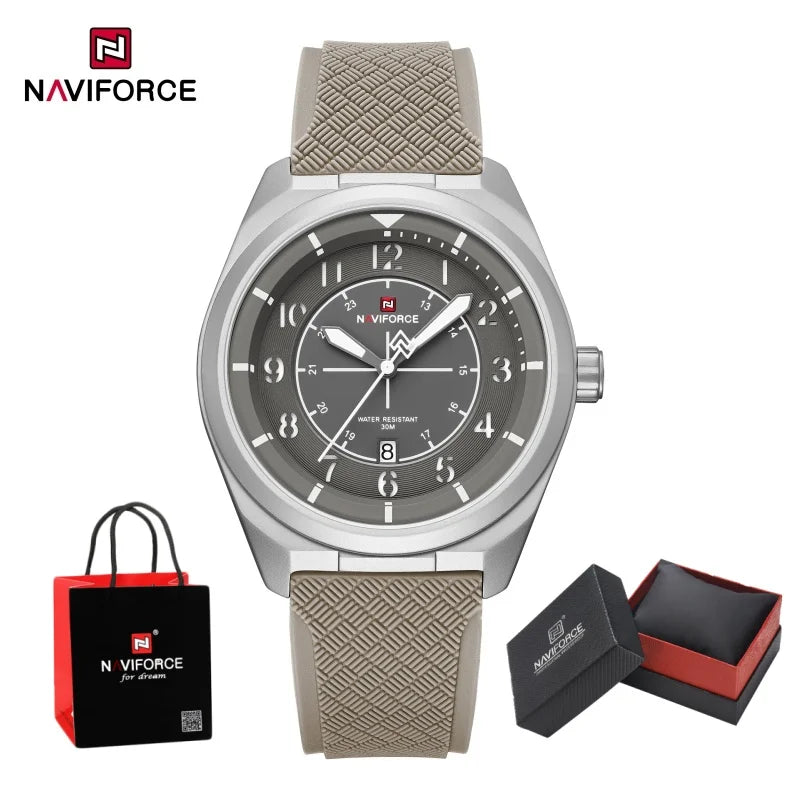 NAVIFORCE Men's Watch 30M Waterproof Quartz Calendar Silicone Strap Luminous Casual Sport Simple Fashion Man Wristwatch Gift Box
