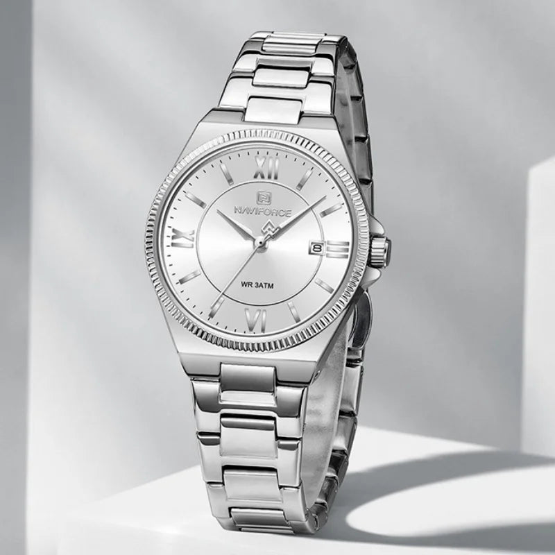 NAVIFORCE Elegant Couple Lover Watches Quartz Calendar Display 30M Water Resistant Watch Stainless Steel Daily Luxury Wristwatch