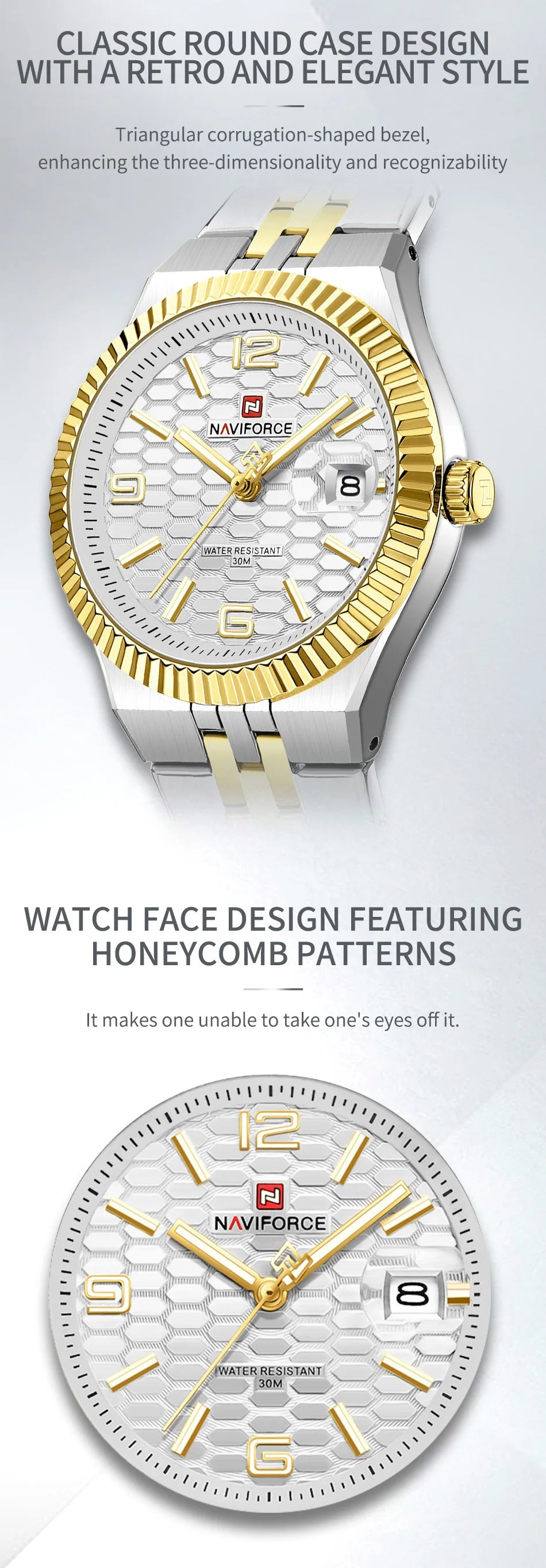 NAVIFORCE New Lover Watches 3ATM Waterproof Quartz Calendar Stainless Steel Fashionable Elegant Daily Wear Wristwatch for Couple