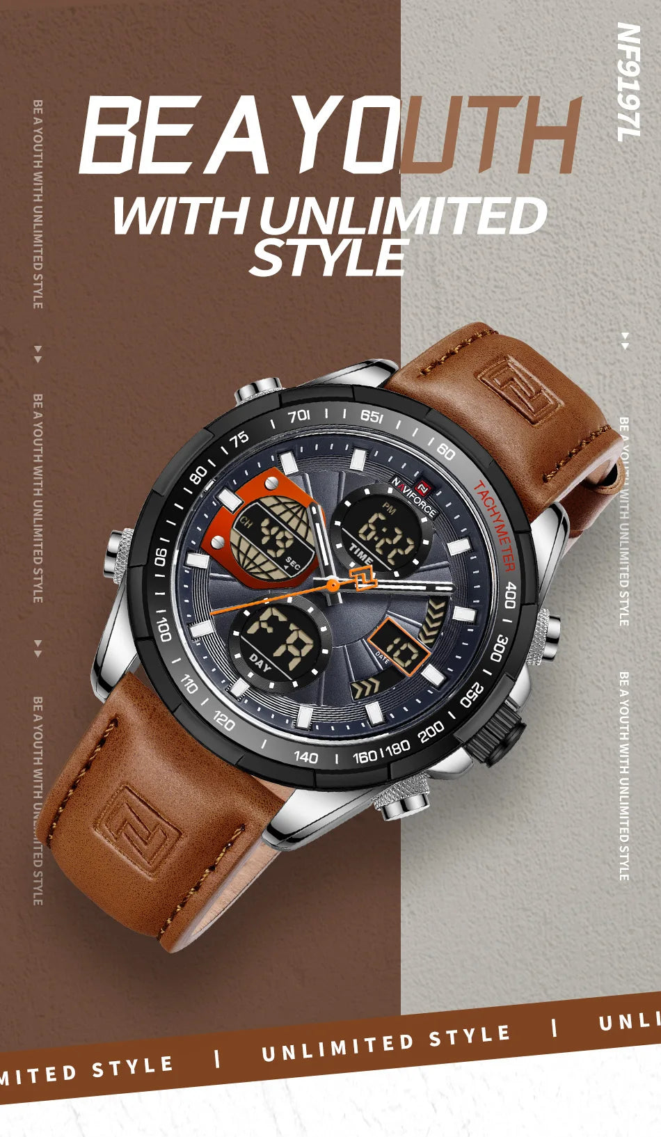 NAVIFORCE Military Watches for Men Luxury Sport Chronograph Alarm WristWatch Waterproof Quartz Big Clock Digital Male Watch