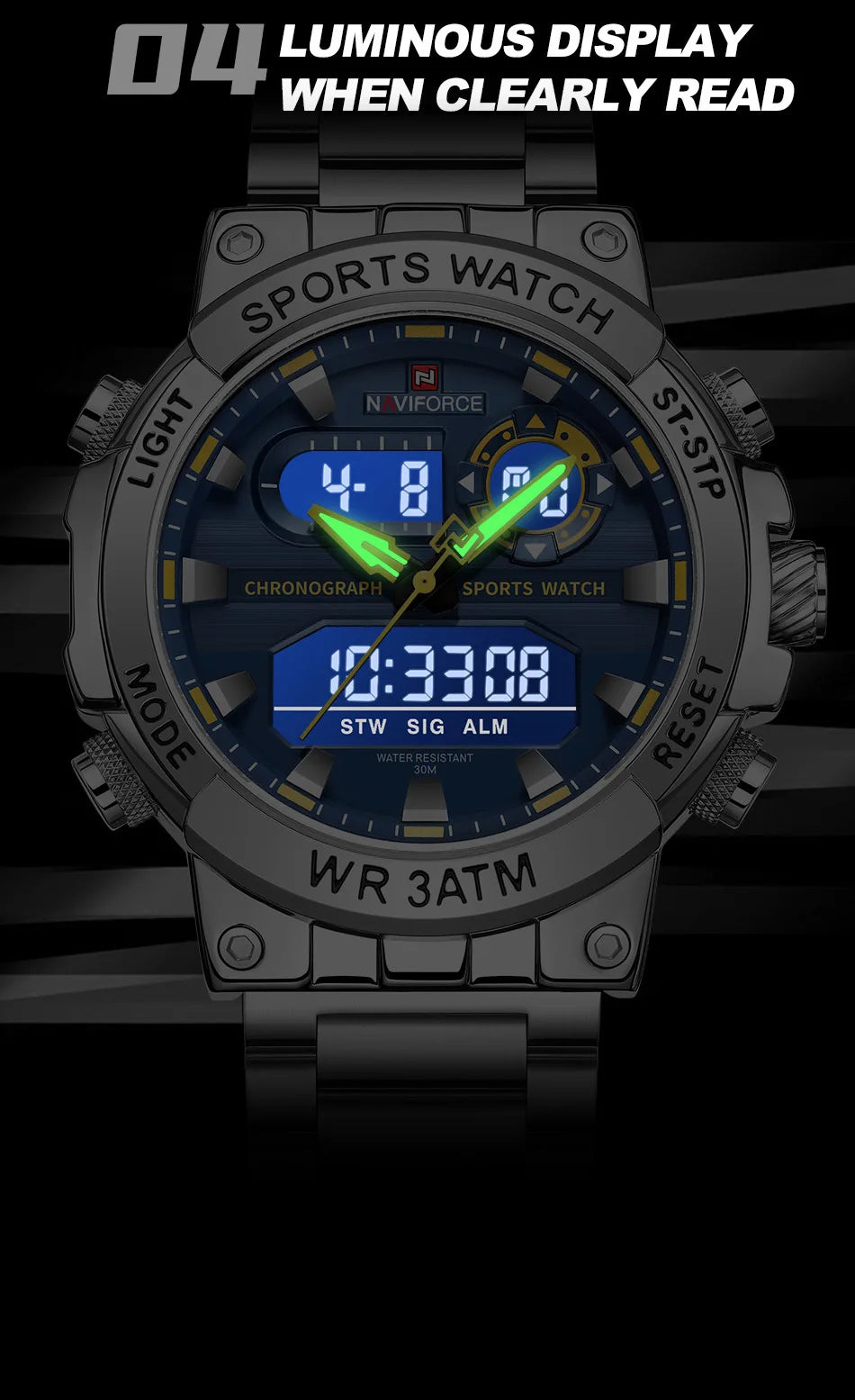 NAVIFORCE Men Military Watch Waterproof Wristwatch Dual Display Quartz Clock Sport Watch Male Big Watches Men Relogios Masculino