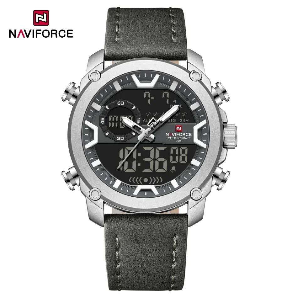 NAVIFORCE Mens Watch Original Simple Brand Quartz Watch Japan Movement Genuine Band Luminous Dual Display Watches For Men Gifts