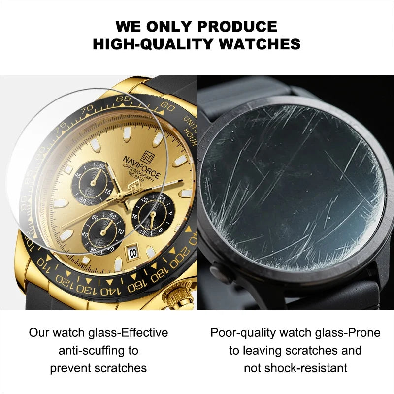 NAVIFORCE Brand Fashion Luxury Watch For Men Waterproof Chronograph Clock Business Casual Silicone Strap Wristwatches 2024 New
