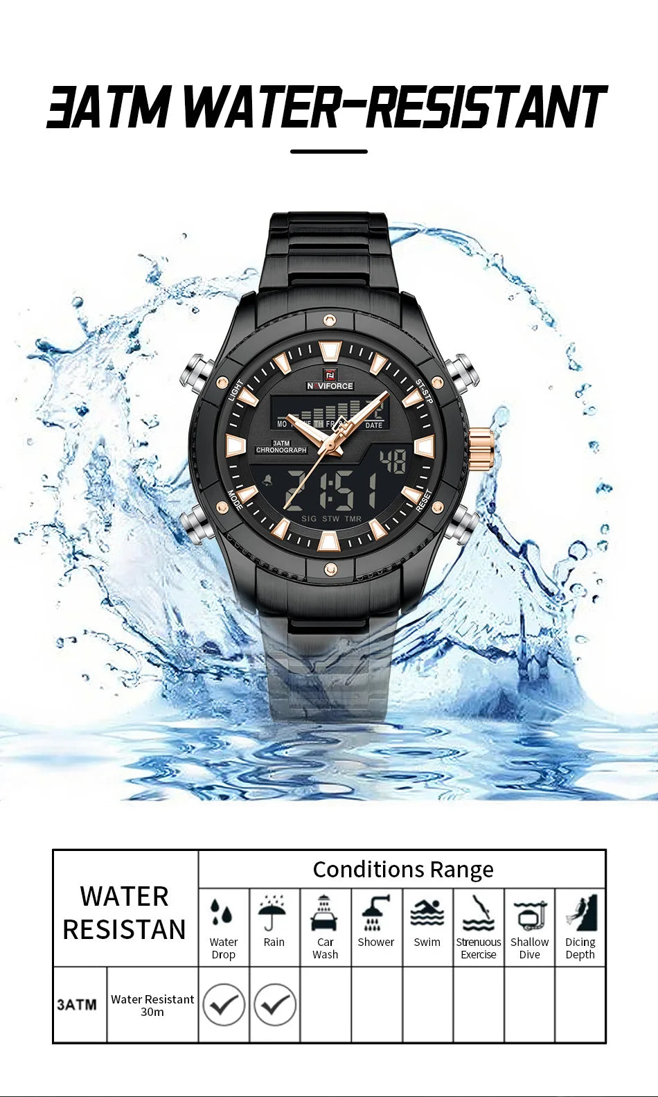 NAVIFORCE New Fashion Design Sports Men's Watches Waterproof Auto Day and Date Display Quartz Wristwatches