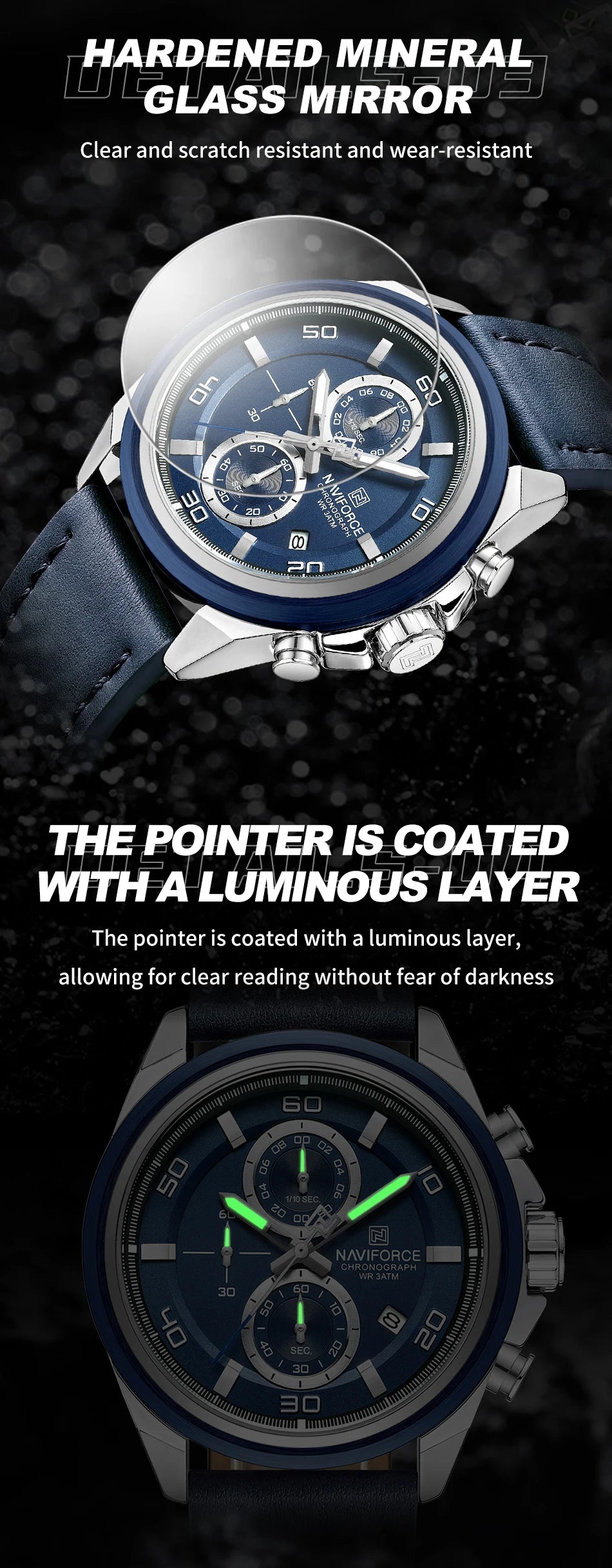 NAVIFORCE Brand Watches For Men Genuine Leather Band Chronograph Quartz Wristwatches Casual Sport 30m Waterproof Male Gift Clock