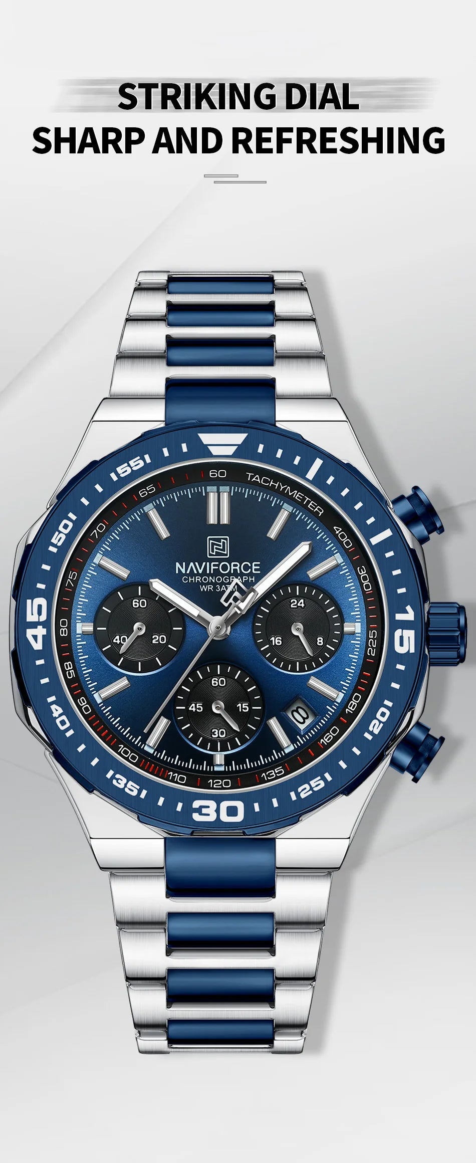 NAVIFORCE 2024 New Men Watch Waterproof Business Casual Date Luminous Quartz Wristwatch Chronograph Stainless Steel Strap Clock