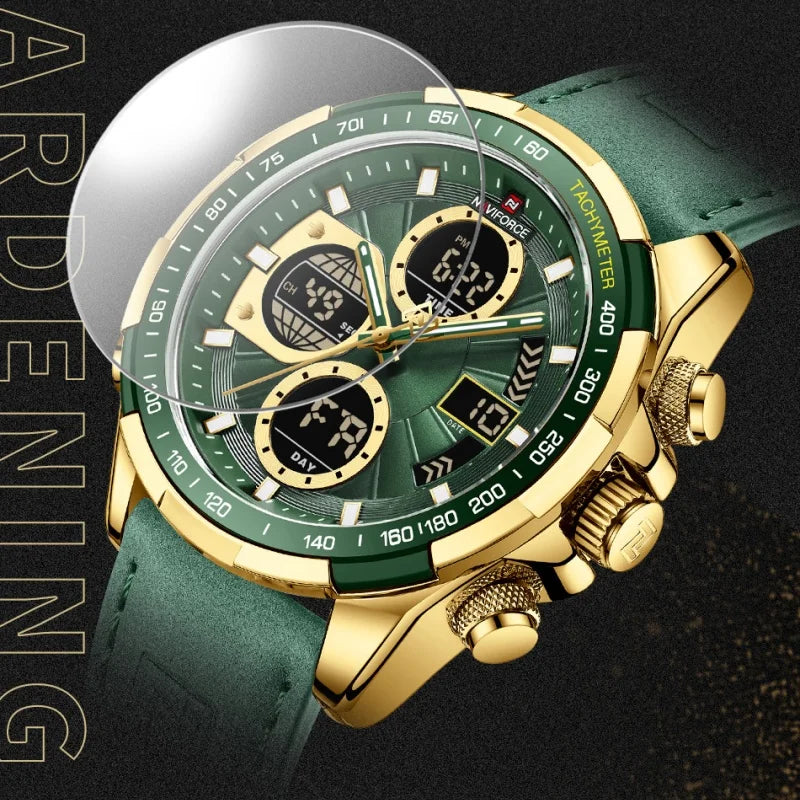 NAVIFORCE Man's Watch Quartz Chronograph Alarm Waterproof Big Clock Digital Military Luxury Male Wristwatch Gift Box NF9197L