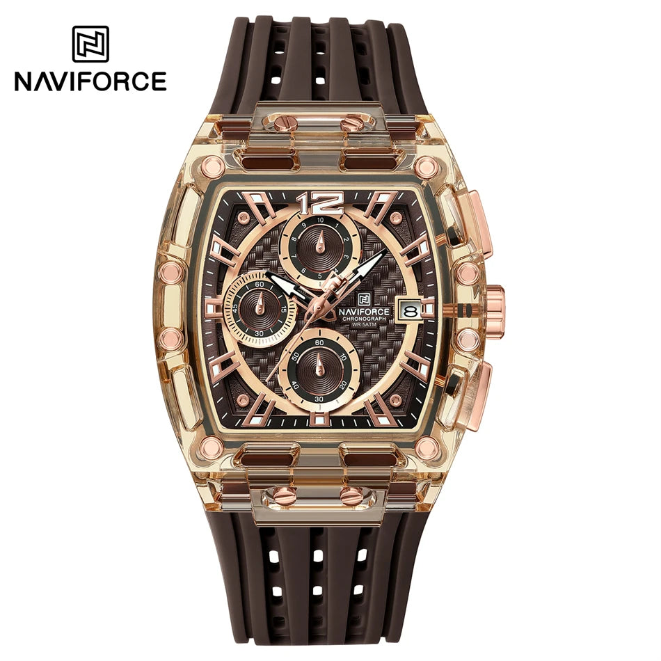NAVIFORCE Outdoor Quartz Wristwatch for Men Chronograph Auto Date 5ATM Waterproof Silicone Strap Male Casual Fashion Sport Clock