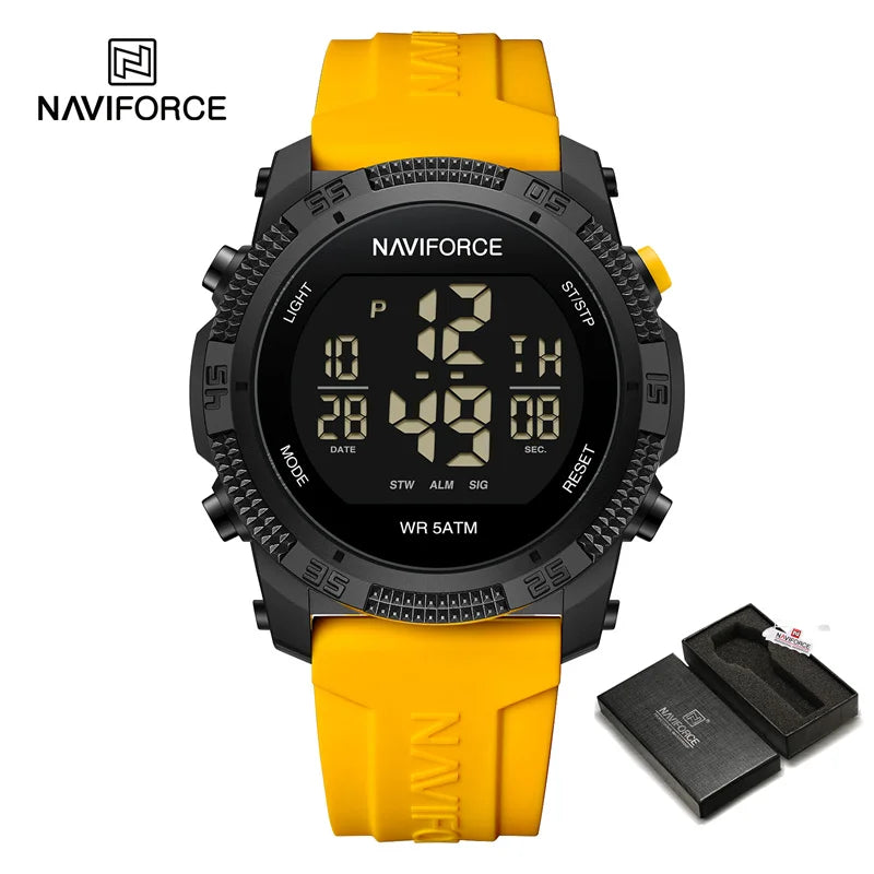 NAVIFORCE Men's Electronic Watch Fashion 5ATM Waterproof Silicone Strap Calendar Male LCD Digital Wristwatch Relogio Masculino