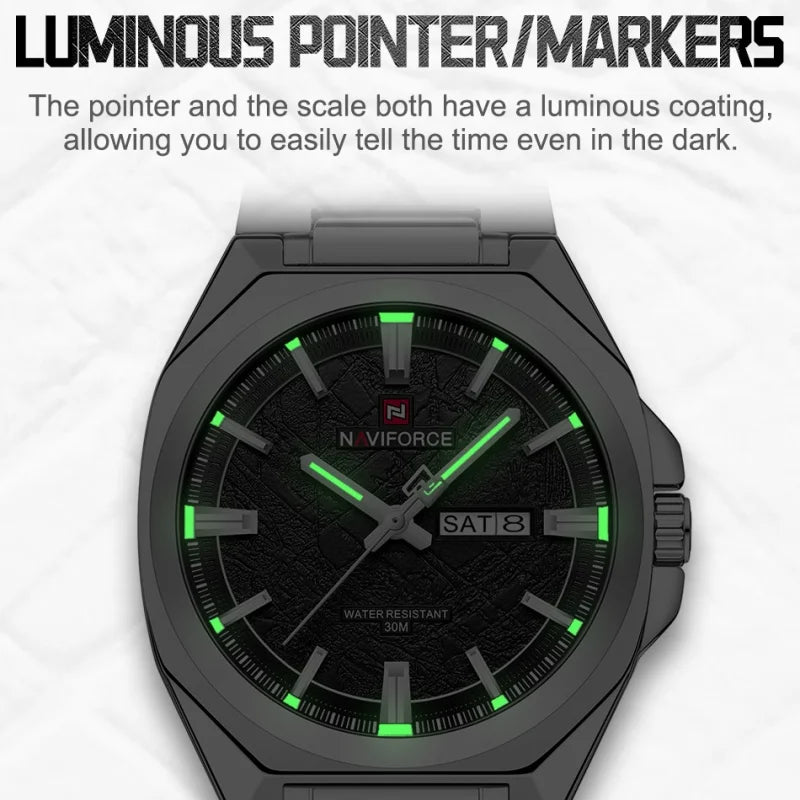NAVIFORCE Watches for Man Quartz 30M Waterproof Luminous Hand Stainless Steel Business Male Fashion Wristwatch Relogio Masculino