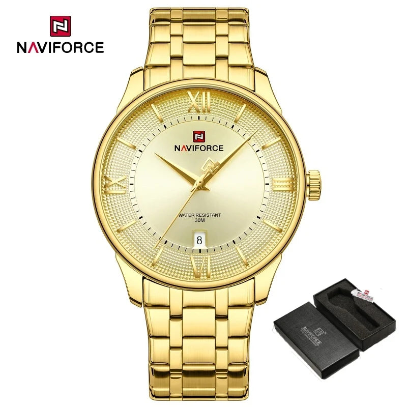NAVIFORCE Men's Watch Stainless Steel Strap Waterproof Luxury Sport Male Quartz WristWatch Calendar Clock Reloj Hombre man gift