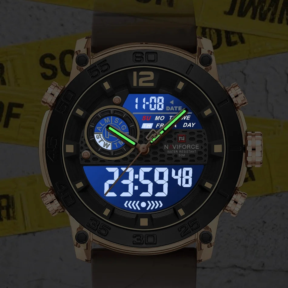 Men Watch NAVIFORCE Fashion Casual Quartz Luminous Watches  Waterproof  Wristwatch Silicone Band Day and Date Display Clock 6104