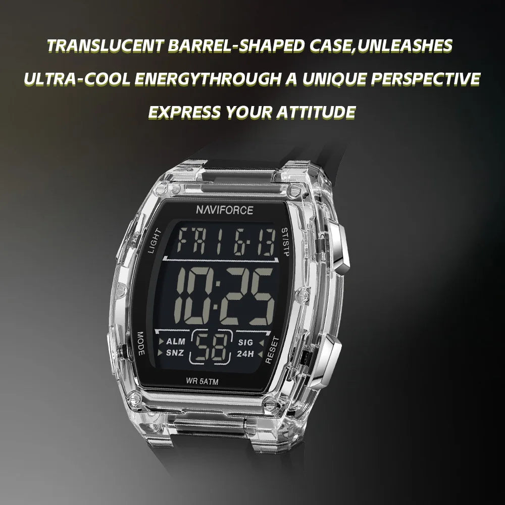NAVIFORCE Luxury LCD Digital Sport Watches For Men Luxury Casual Alarm Clock 50M Waterproof Silicone Band Electronic Wristwatch