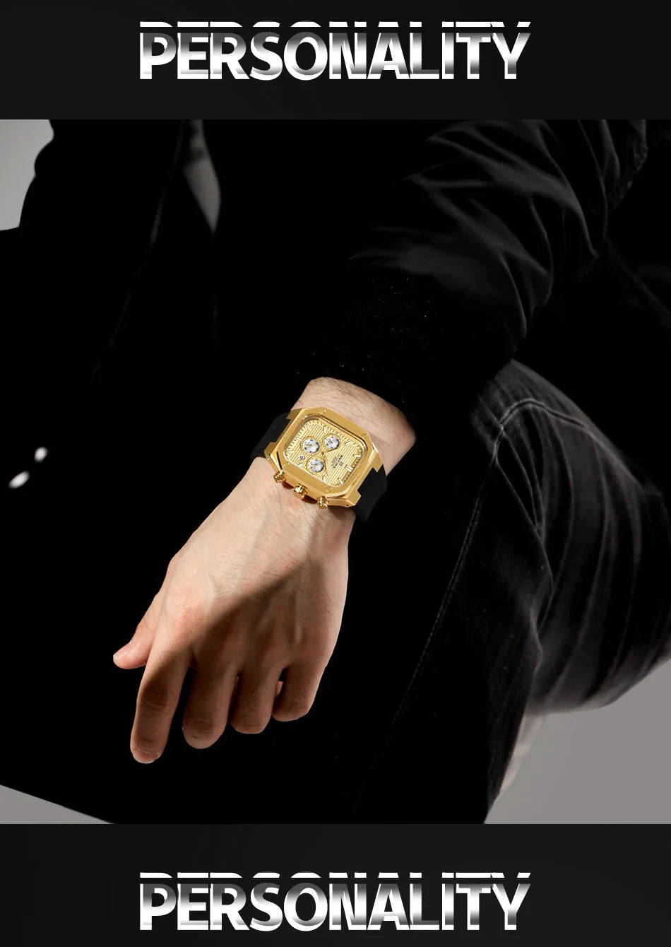 NAVIFORCE Men's Luxury Gold Watch Fashion Silicone Strap Quartz Movement Waterproof Square Wristwatch with Luminous Hands And Da