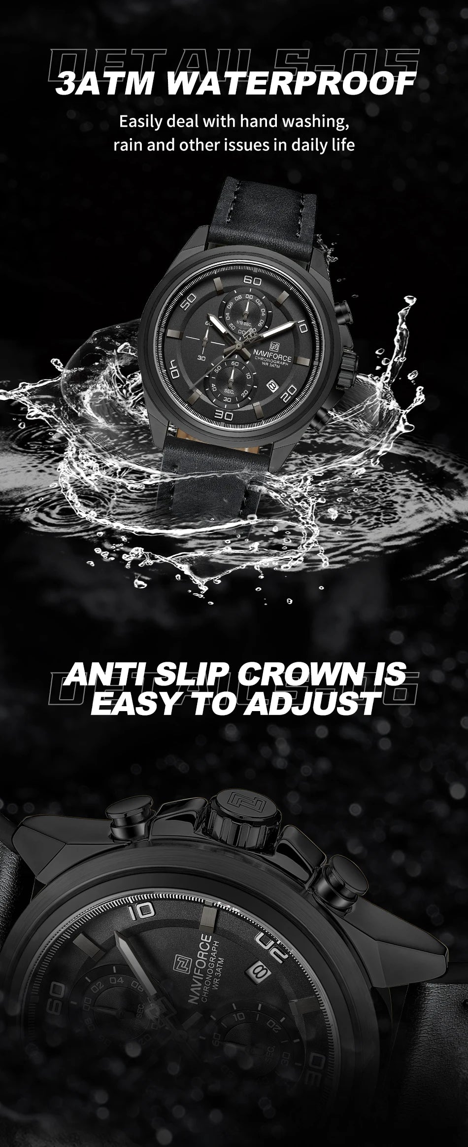 Original NAVIFORCE Business Luxury Leather Strap Men Watches Sports Chronograph Watch for Man 3ATM Waterproof Quartz Wristwatch