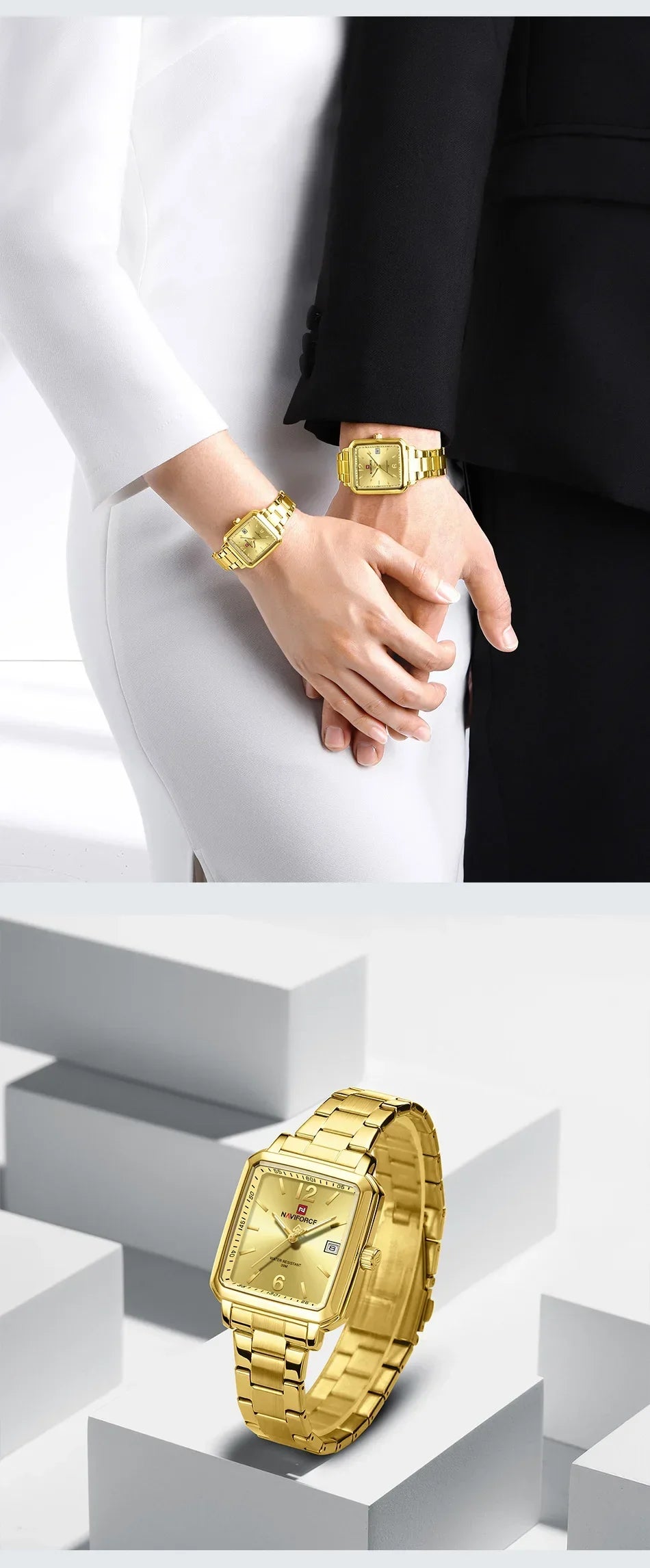 NAVIFORCE Square Design Lover's Watches Original Casual Waterproof Calendar Luxury Sports Quartz Watch for Women Men Date Gift