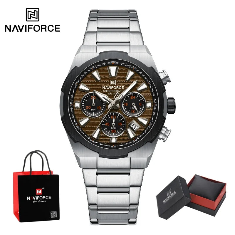 NAVIFORCE Man's Watch Mutifunction Chronograph Quartz Calendar Display Luminous New Men Clock Military Style Wristwatch Gift Box