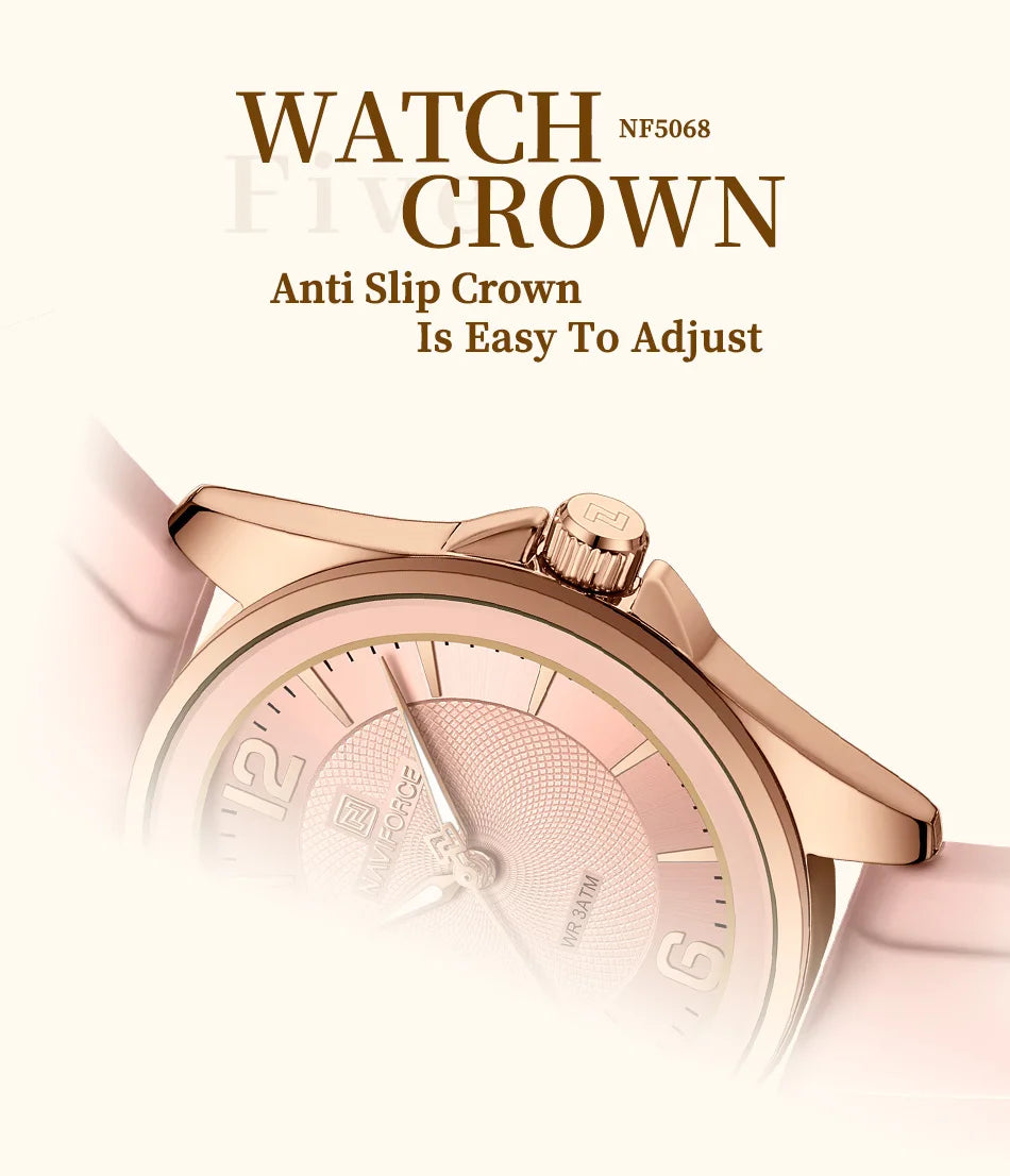 NAVIFORCE Luxury Sport Watch for Women Elegant Waterproof Wristwatch with Comfortable Silicone Strap Fashion Ladies Dress Clock