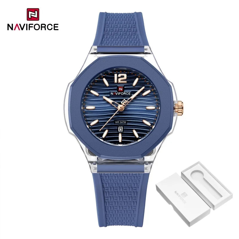 NAVIFORCE Woman Watch Silicone Band Waterproof Elegant Ladies Date Display Wristwatch Luxury Original Quartz Watches for Women