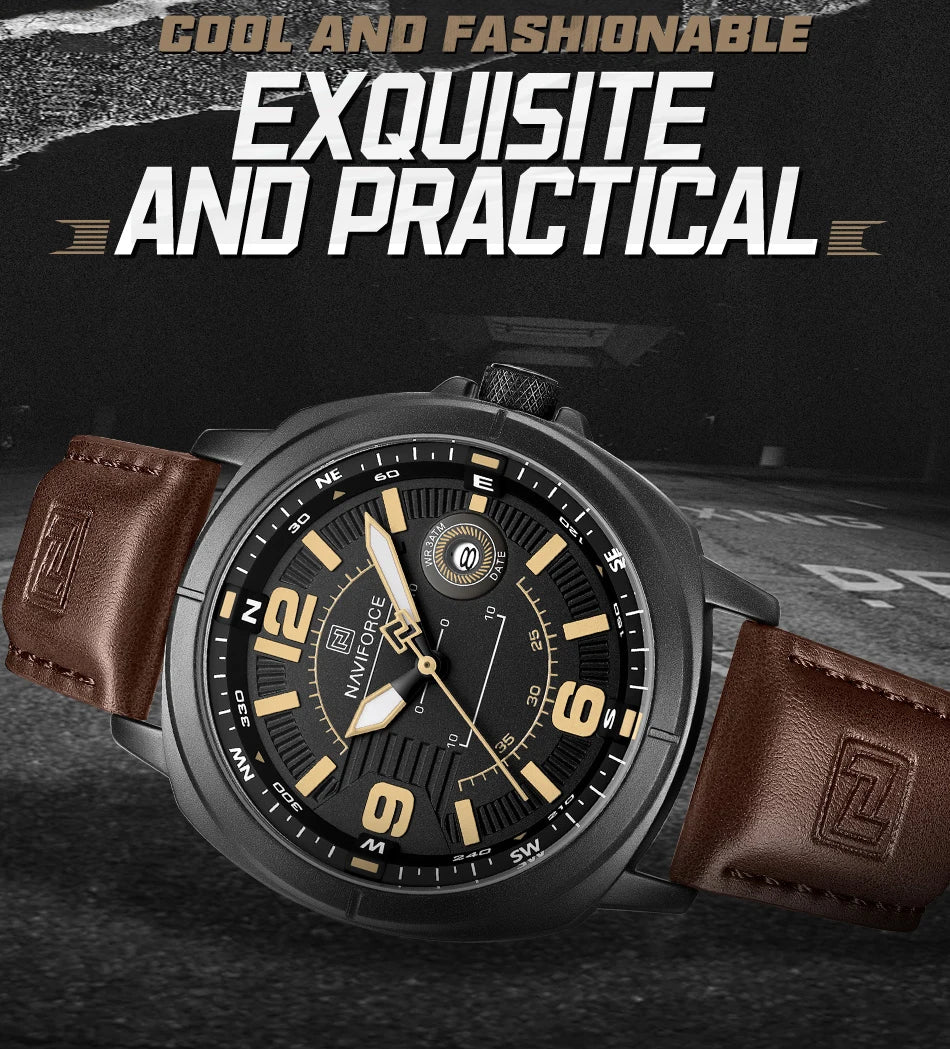 NAVIFORCE New Male Wristwatch Gift Box Quartz Calendar PU Band Calendar High Quarlity 30M Waterproof Business Man's Watch NF8078