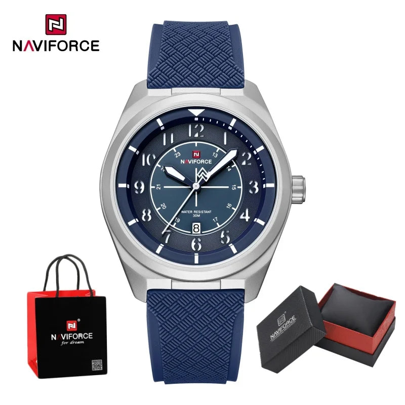 NAVIFORCE Men's Watch 30M Waterproof Quartz Calendar Silicone Strap Luminous Casual Sport Simple Fashion Man Wristwatch Gift Box