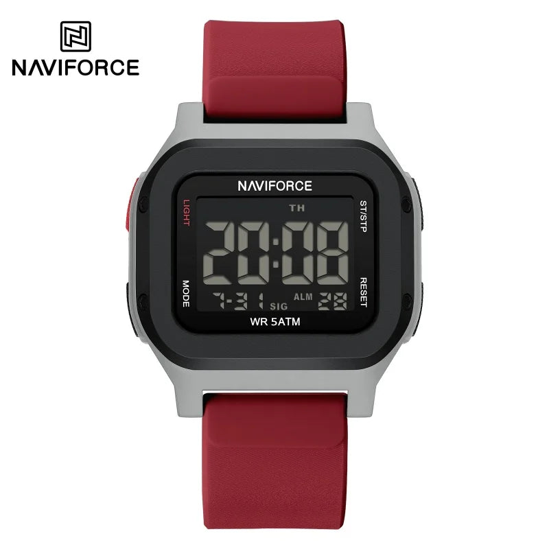 High Quality NAVIFORCE Men's Sport Wristwatch LCD Display 50m Waterproof Alarm Stopwatch BackLight Unique Square Case Gift Clock
