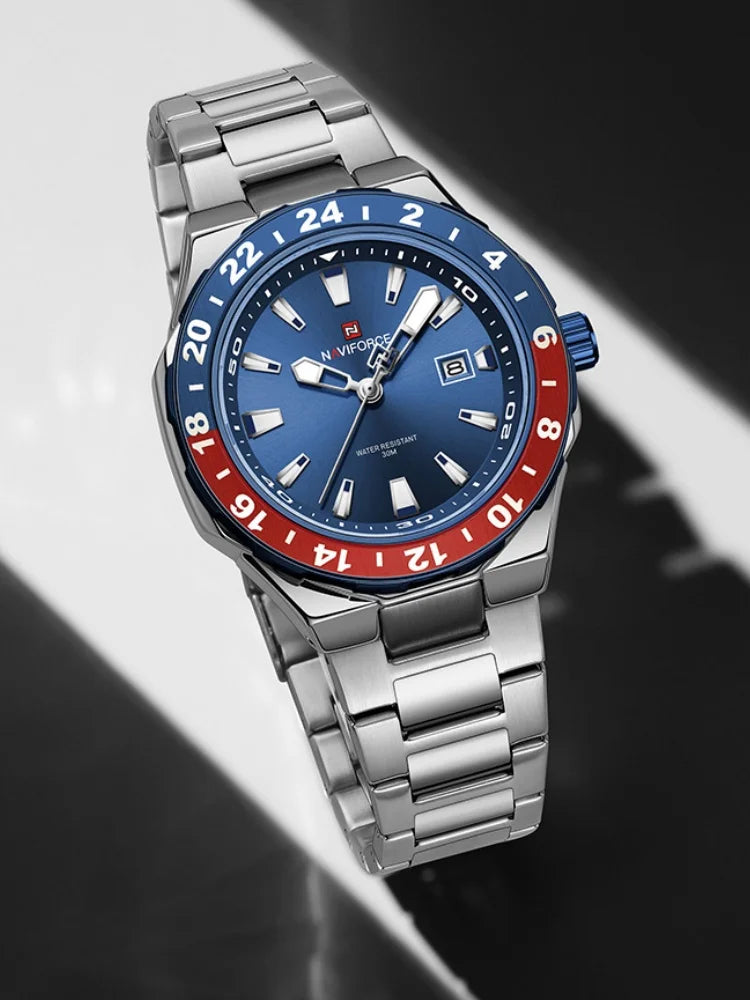 NAVIFOCE Luxury Business Man Watch Sport 3ATM Waterproof Quartz Clock Man Military Stainless Band WristWatch Relogio Masculino