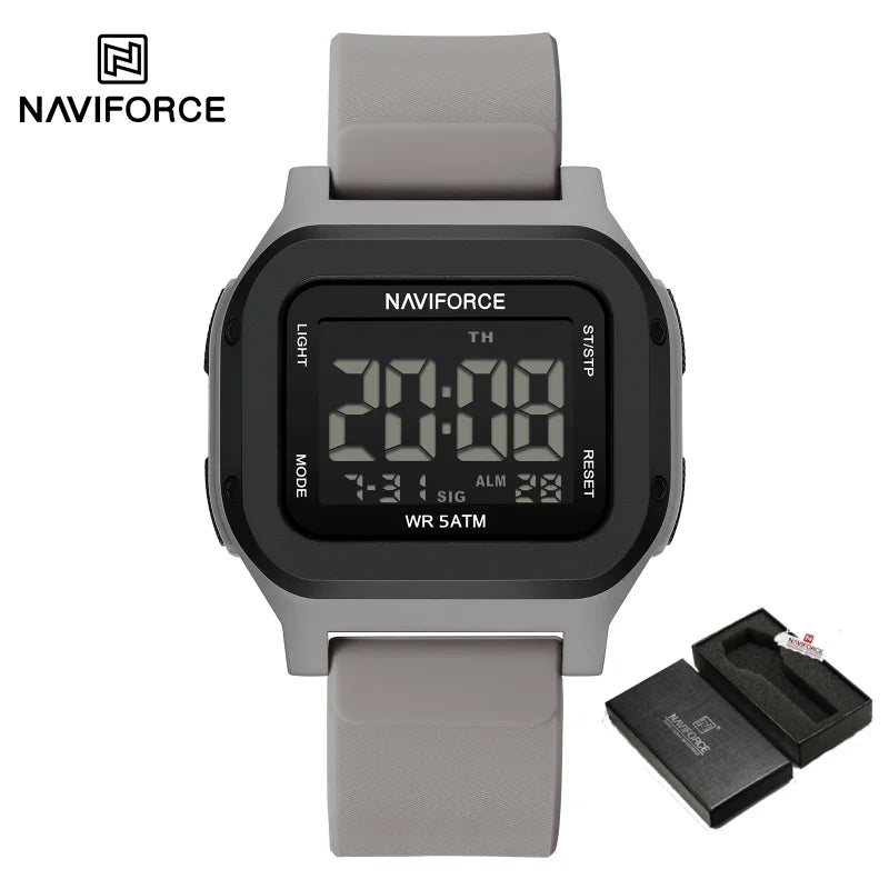 High Quality NAVIFORCE Men's Sport Wristwatch LCD Display 50m Waterproof Alarm Stopwatch BackLight Unique Square Case Gift Clock