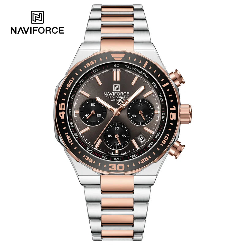 NAVIFORCE 2024 New Men Watch Waterproof Business Casual Date Luminous Quartz Wristwatch Chronograph Stainless Steel Strap Clock